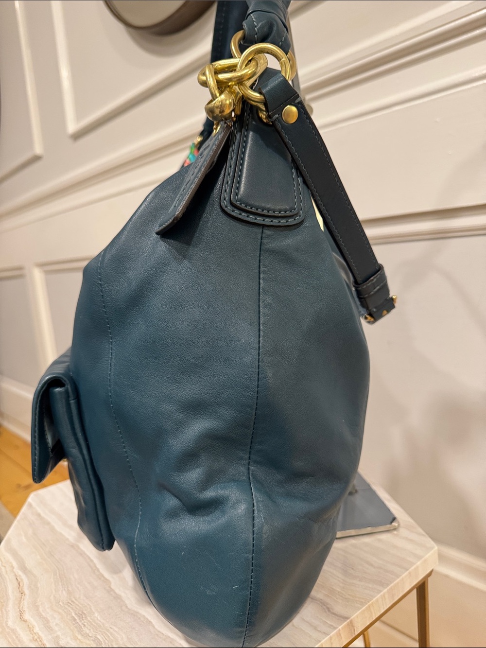 COACH Bag Kristin Large Dark Teal Leather Hobo Satchel - Picture 6 of 17